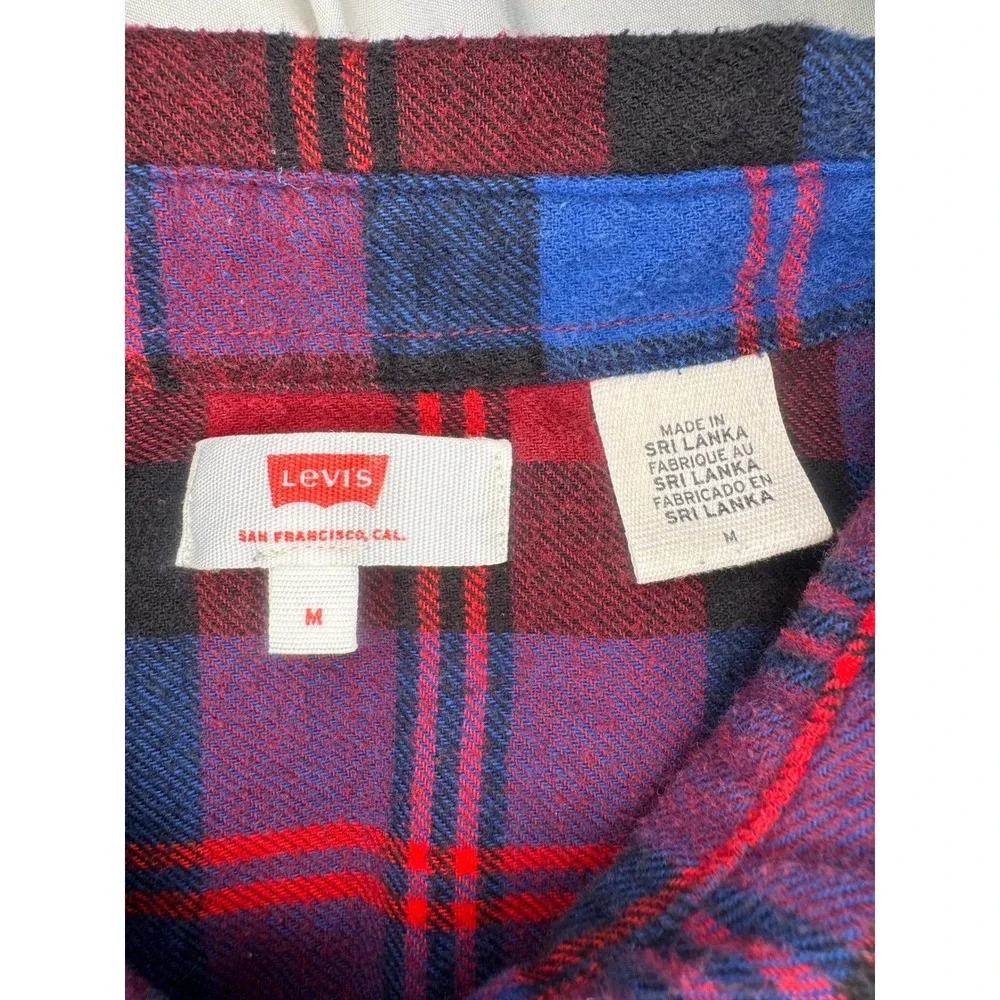 Levi's Plaid Flannel Button Up Shirt Mens Medium Red‎ Blue Streetwear Casual